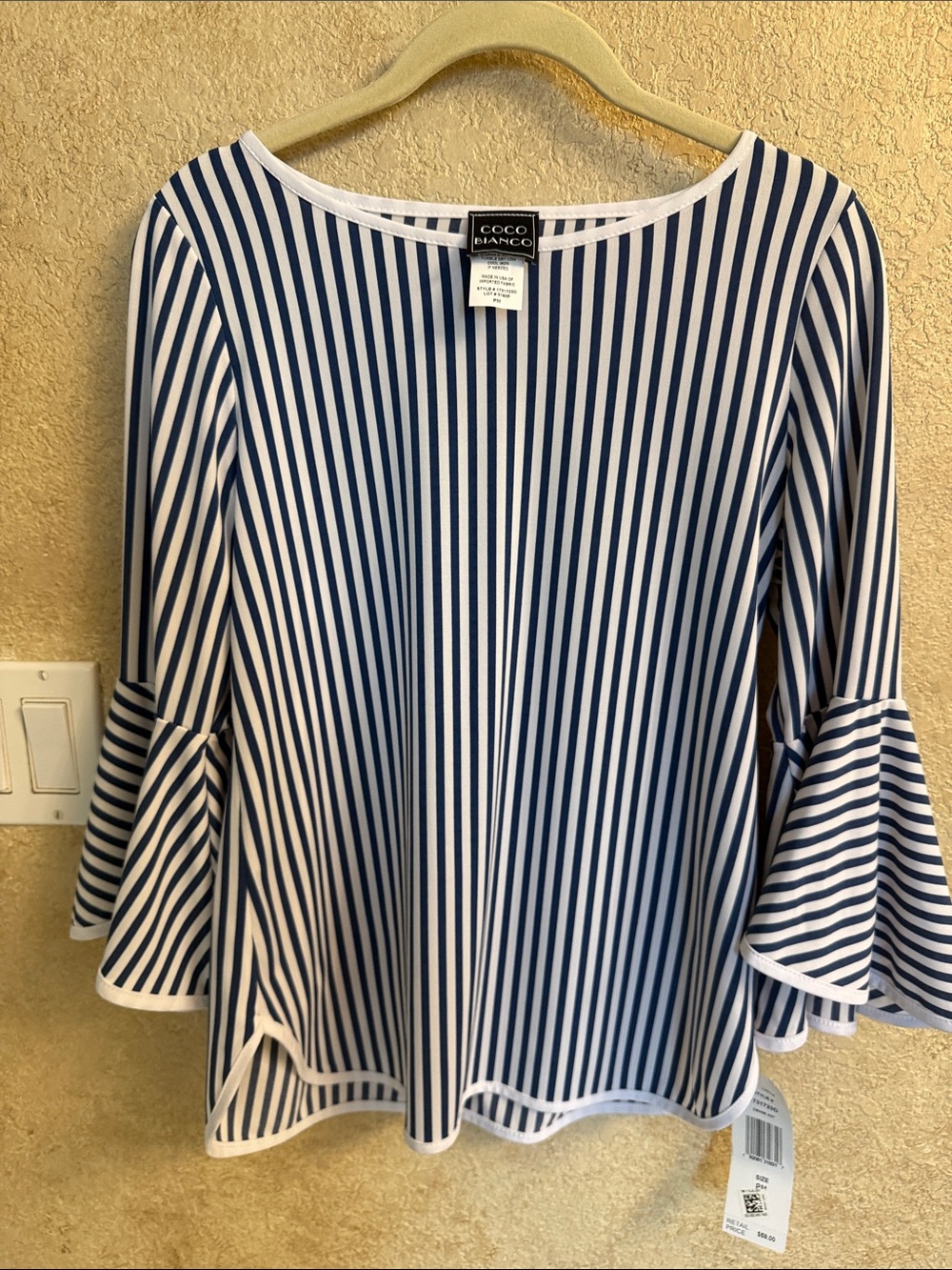 Coco Bianco Navy and White Striped Bell Sleeve Tunic